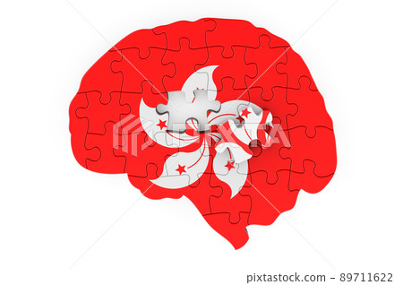 Hong Kong flag painted on the brain from puzzles. Scientific research and education in Hong Kong concept, 3D rendering Hong Kong flag painted on the brain from puzzles. Scientific research and education in Hong Kong concept, 3D rendering 89711622