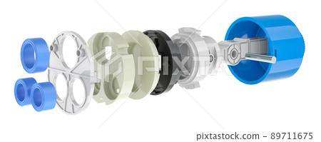 Parts of Replacement Ceramic Disc Faucet Cartridge. 3D rendering Parts of Replacement Ceramic Disc Faucet Cartridge. 3D rendering 89711675