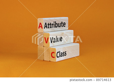 AVC attribute value class symbol. Concept words AVC attribute value class on wooden blocks. Beautiful orange table, orange background, copy space. Business and AVC attribute value class concept. AVC attribute value class symbol. Concept words AVC attribute value class on wooden blocks. Beautiful orange table, orange background, copy space. Business and AVC attribute value class concept. 89714613