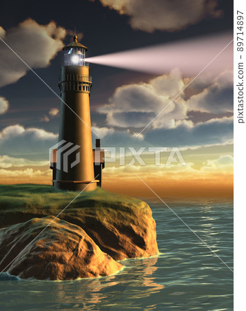 Lighthouse at sunset 89714897