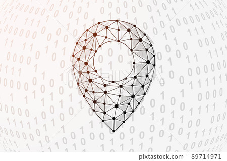 Location pin 3d low poly symbol with binary code background. Gps navigation design vector illustration. Delivery polygonal symbol with connected dots. 89714971