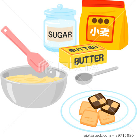 Cookie ingredients and cooking utensils, homemade cookies 89715080