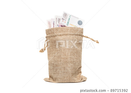 Russian money in a bag on a white background 89715392