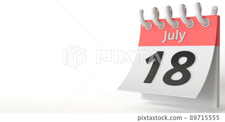 July 18 date on a minimalistic tear-off calendar, 3d rendering 89715555