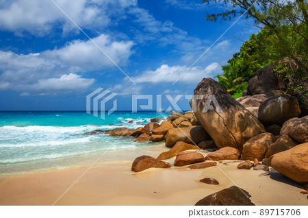 Anse Georgette beach at the Praslin island, Seychelles Anse Georgette beach at the Praslin island, Seychelles 89715706