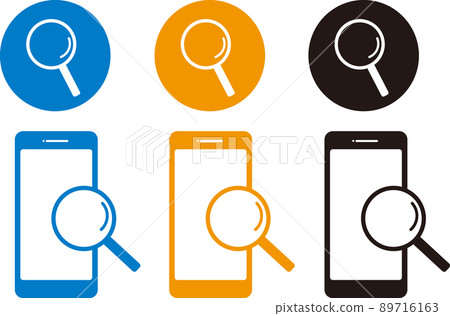 Smartphone search magnifying glass icon mark set Smartphone search magnifying glass icon mark set 89716163