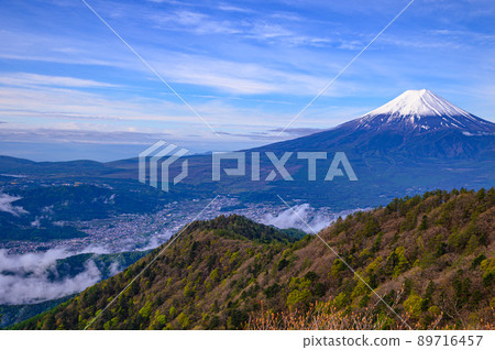 (山梨縣)春天的富士山和Mitsutoge雪妝 (山梨縣)春天的富士山和Mitsutoge雪妝 89716457