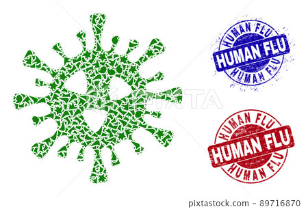 Covid-19 Virus Mosaic of Debris with Human Flu Scratched Rubber Imprints Covid-19 Virus Mosaic of Debris with Human Flu Scratched Rubber Imprints 89716870