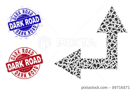 Bifurcation Arrow Left Up Mosaic of Debris with Dark Road Textured Seals Bifurcation Arrow Left Up Mosaic of Debris with Dark Road Textured Seals 89716871