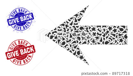 Arrow Left Mosaic of Fragments with Give Back Textured Rubber Imprints 89717318