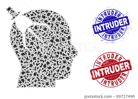 Brain Intruder Mosaic of Shards with Intruder Grunge Stamps Brain Intruder Mosaic of Shards with Intruder Grunge Stamps 89717490