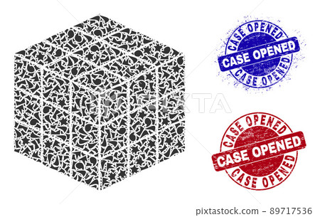 3X3X3 Cube Mosaic of Shards with Case Opened Scratched Stamps 89717536
