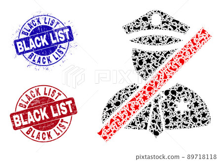 Blacklisted Police Man Mosaic of Fractions with Black List Distress Rubber Imprints Blacklisted Police Man Mosaic of Fractions with Black List Distress Rubber Imprints 89718118