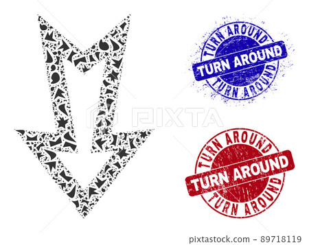 Arrow Down Mosaic of Debris with Turn Around Textured Seal Stamps 89718119