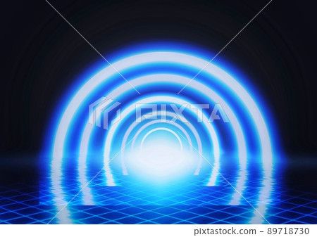具有科學技術概念的圓形光隧道的 3D 插圖 89718730