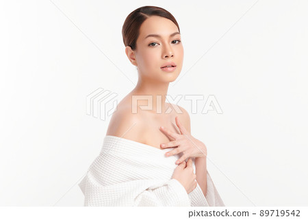 Beautiful young asian woman with clean fresh skin on white background, Face care, Facial treatment, Beautiful young asian woman with clean fresh skin on white background, Face care, Facial treatment, 89719542