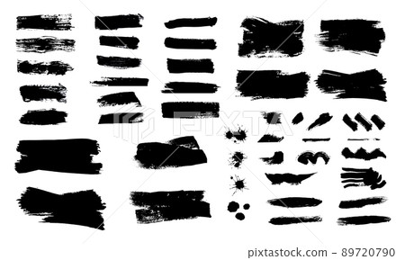 Brush strokes. Vector paintbrushes set. Grunge design elements. Rectangle text boxes, ink brush stroke. Dirty distress texture banners. Ink splatters. Grungy painted texture isolated on white 89720790