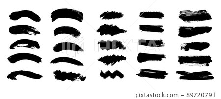 Brush strokes. Vector paintbrushes set. Grunge design elements. Rectangle text boxes, ink brush stroke. Dirty distress texture banners. Ink splatters. Grungy painted texture isolated on white. 89720791