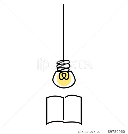 Image material of hanging light bulbs and books Illustration material of one-stroke writing 89720960