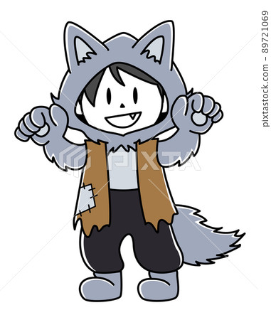 一個男孩打扮成狼人的插圖（全身） 89721069