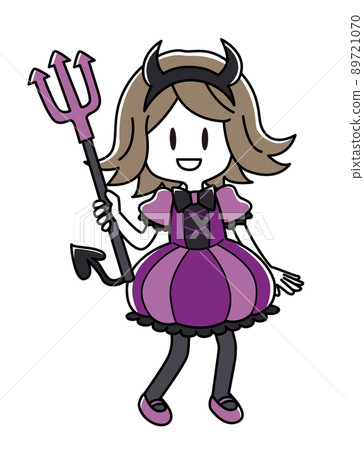 穿著惡魔cosplay手持三叉戟的少女插畫（全身） 89721070