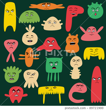 Cartoon cute and funny monsters with positive and negative emotions. Cartoon cute and funny monsters with positive and negative emotions. 89721900