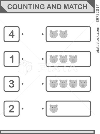 Counting and match Pig face. Worksheet for kids 89722817