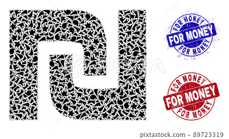 Israeli Shekel Symbol Mosaic of Debris with For Money Grunge Stamps Israeli Shekel Symbol Mosaic of Debris with For Money Grunge Stamps 89723319