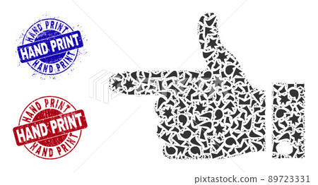 Hand Pointer Left Mosaic of Shards with Hand Print Textured Stamps Hand Pointer Left Mosaic of Shards with Hand Print Textured Stamps 89723331