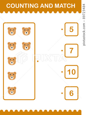 Counting and match Bear face. Worksheet for kids 89723484