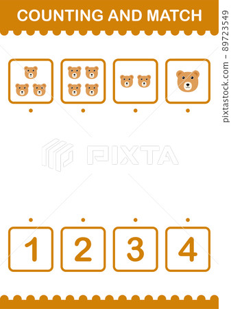 Counting and match Bear face. Worksheet for kids 89723549