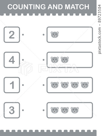 Counting and match Koala face. Worksheet for kids Counting and match Koala face. Worksheet for kids 89723584