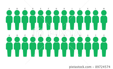 Alphabet and icon pictograms of 26 people from A to Z 89724574
