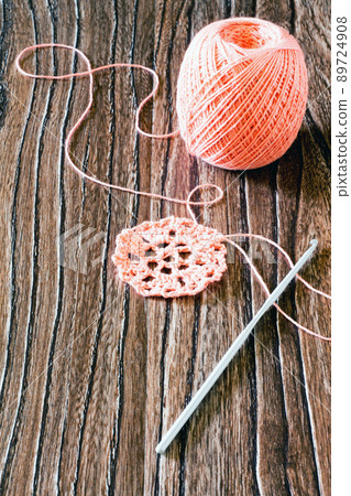 Cotton yarn and hook. Needlework accessories. 89724908
