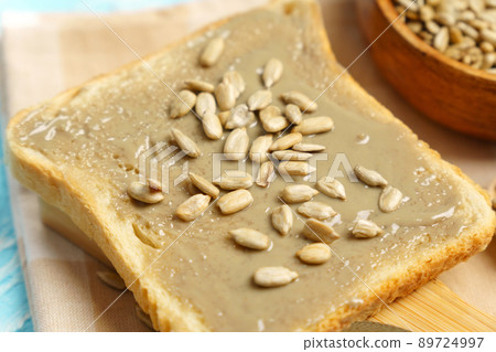 Organic toast bread with healthy organic sunflower seed butter. 89724997