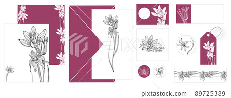 A set of greeting cards, invitations with delicate floral arrangements. Spring flowers. Romance. 89725389