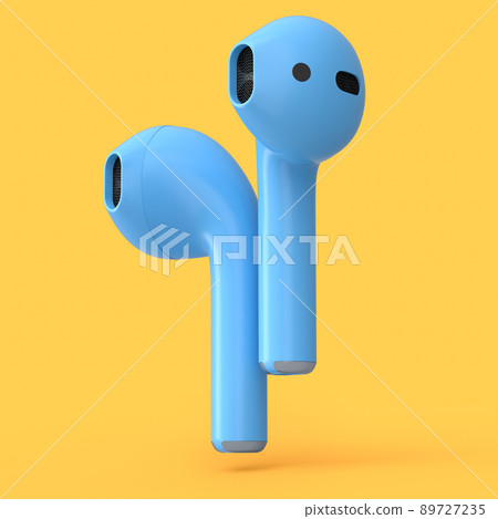 Wireless bluetooth blue headphones isolated on orange background Wireless bluetooth blue headphones isolated on orange background 89727235