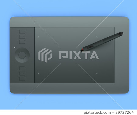 Graphic tablet and pen for illustrators, designers and photographers on blue Graphic tablet and pen for illustrators, designers and photographers on blue 89727264