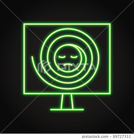Computer monitor with sad smiley neon icon Computer monitor with sad smiley neon icon 89727331