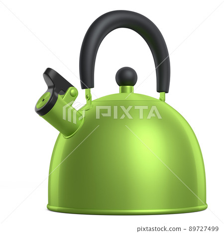 Stainless steel stovetop kettle with whistle isolated on white background. Stainless steel stovetop kettle with whistle isolated on white background. 89727499