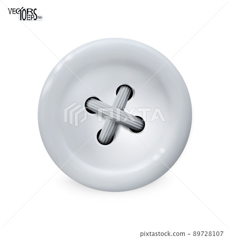 Clothes button, icon. Detailed realistic plastic sewing button white color isolated on white. Vector Clothes button, icon. Detailed realistic plastic sewing button white color isolated on white. Vector 89728107
