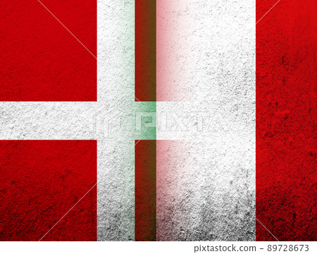 the Kingdom of Denmark National flag with National flag of Italy. Grunge Background the Kingdom of Denmark National flag with National flag of Italy. Grunge Background 89728673