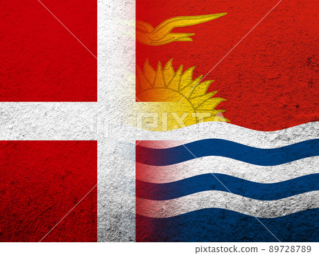 the Kingdom of Denmark National flag with The Republic of Kiribati National flag. Grunge Background the Kingdom of Denmark National flag with The Republic of Kiribati National flag. Grunge Background 89728789