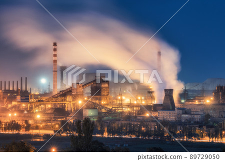 Azovstal in Mariupol, Ukraine before war. Steel plant at night 89729050