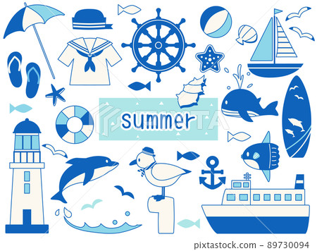Summer illustration set with the image of marine 89730094