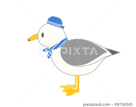 Illustration of a seagull wearing a sailor hat 89730385