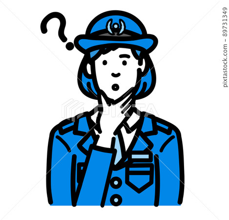 A policewoman thinking with her hand on her chin A policewoman thinking with her hand on her chin 89731349