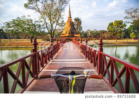 Bicycle in Wat Sra Sri or Wat Sa Si in Sukhothai historical park in Thailand 89731688