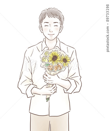 在父親節收到花束的父親的插圖素材 89733198