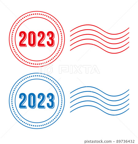 2023 郵票樣式設計和陰影字母紅藍材料集 89736432